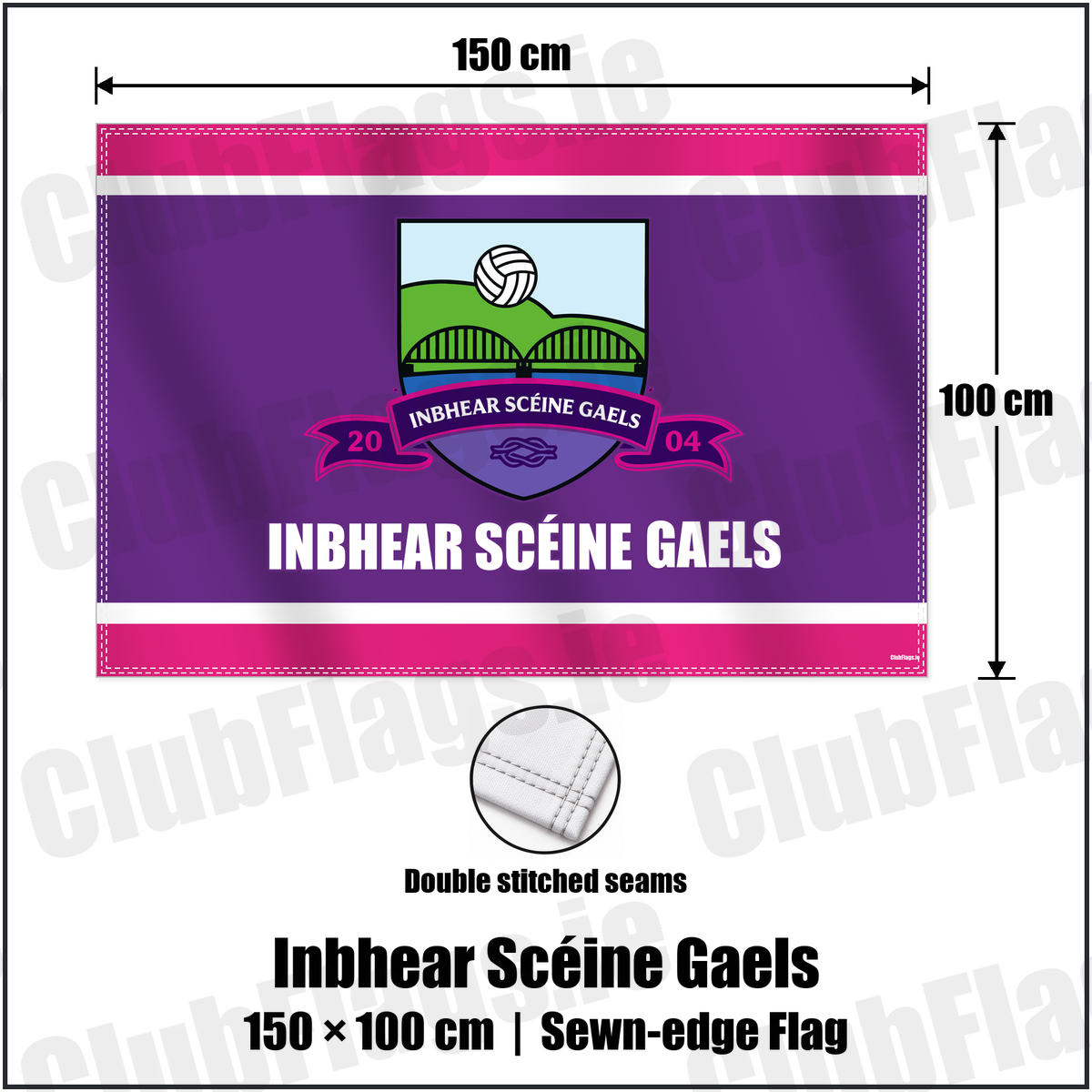 Inbhear Scéine Gaels 100cm x 150cm Flag (sewn on the edges) with the verified club crest and colours, Kerry GAA - ClubFlags.ie
