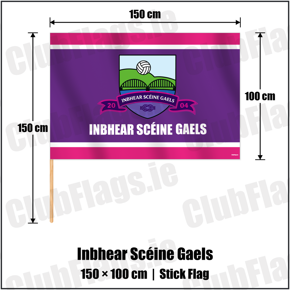 Inbhear Scéine Gaels 100cm x 150cm Stick Flag with the verified club crest and colours, Kerry GAA - ClubFlags.ie