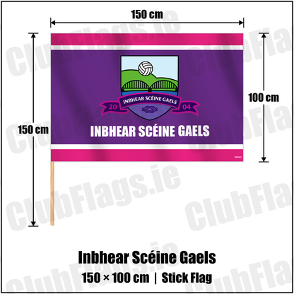 Inbhear Scéine Gaels 100cm x 150cm Stick Flag with the verified club crest and colours, Kerry GAA - ClubFlags.ie