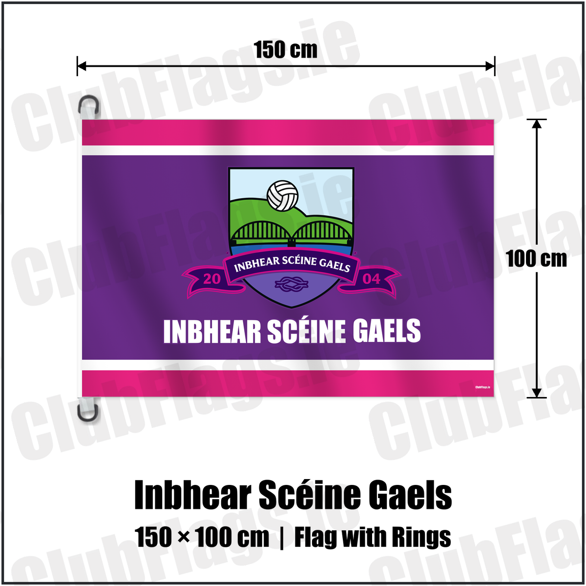 Inbhear Scéine Gaels 150cm x 100cm Flag Pole Flag with Rings with the verified club crest and colours, Kerry GAA - ClubFlags.ie