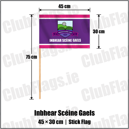 Inbhear Scéine Gaels 30cm x 45cm Stick Flag with the verified club crest and colours, Kerry GAA - ClubFlags.ie