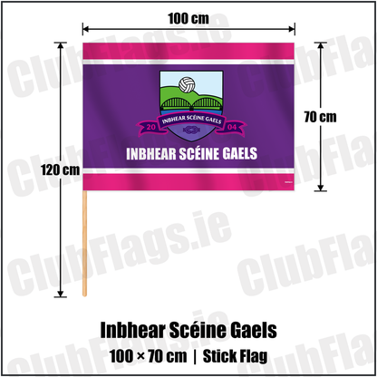 Inbhear Scéine Gaels 70cm x 100cm Stick Flag with the verified club crest and colours, Kerry GAA - ClubFlags.ie