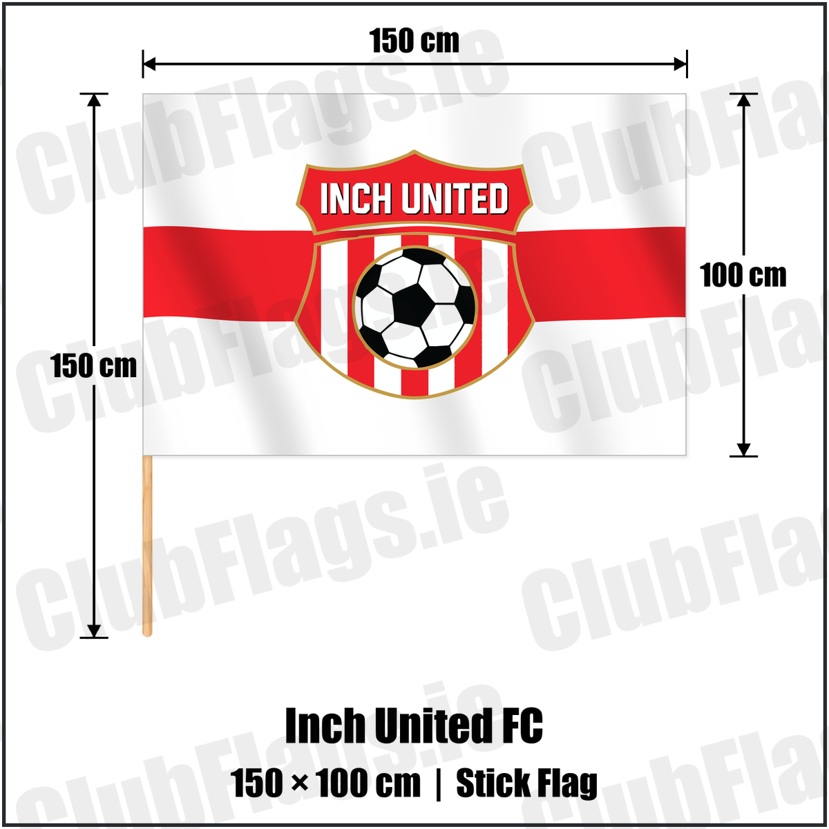 Inch United FC 100cm x 150cm Stick Flag with the club crest and colours, Cork Football - ClubFlags.ie