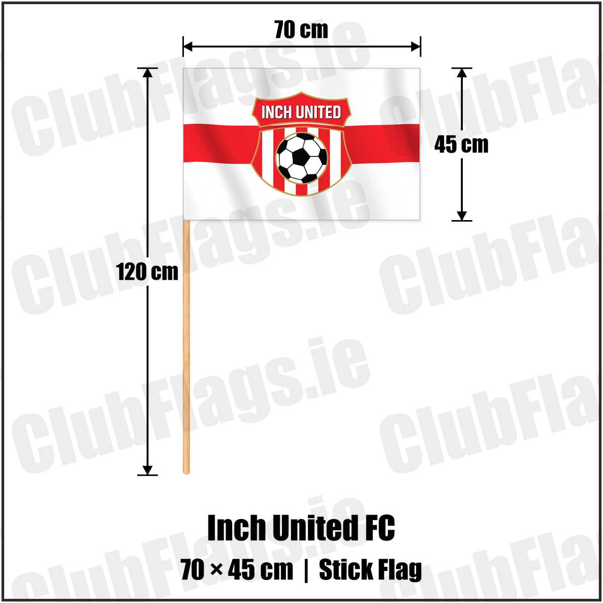 Inch United FC 45cm x 70cm Stick Flag with the club crest and colours, Cork Football - ClubFlags.ie