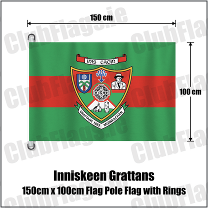 Inniskeen Grattans 150cm x 100cm Flag Pole Flag with Rings, featuring the club crest and green and red colours; County Monaghan GAA. ClubFlags.ie.