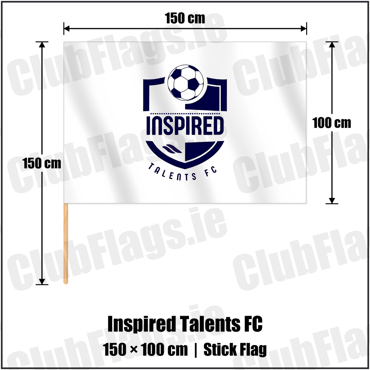 Inspired Talents FC 100cm x 150cm Stick Flag with the club crest and colours, Derry Football - ClubFlags.ie