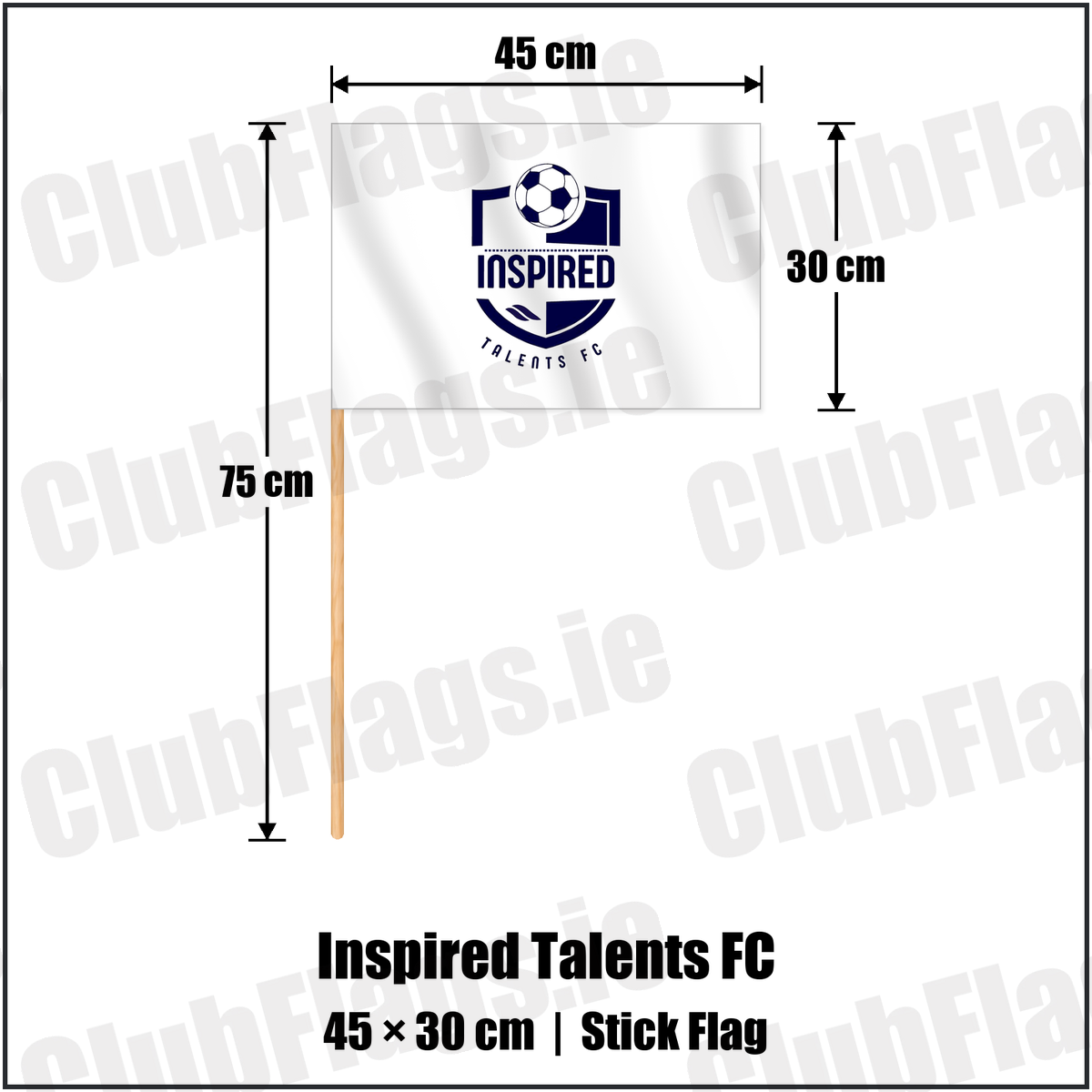 Inspired Talents FC 30cm x 45cm Stick Flag with the club crest and colours, Derry Football - ClubFlags.ie
