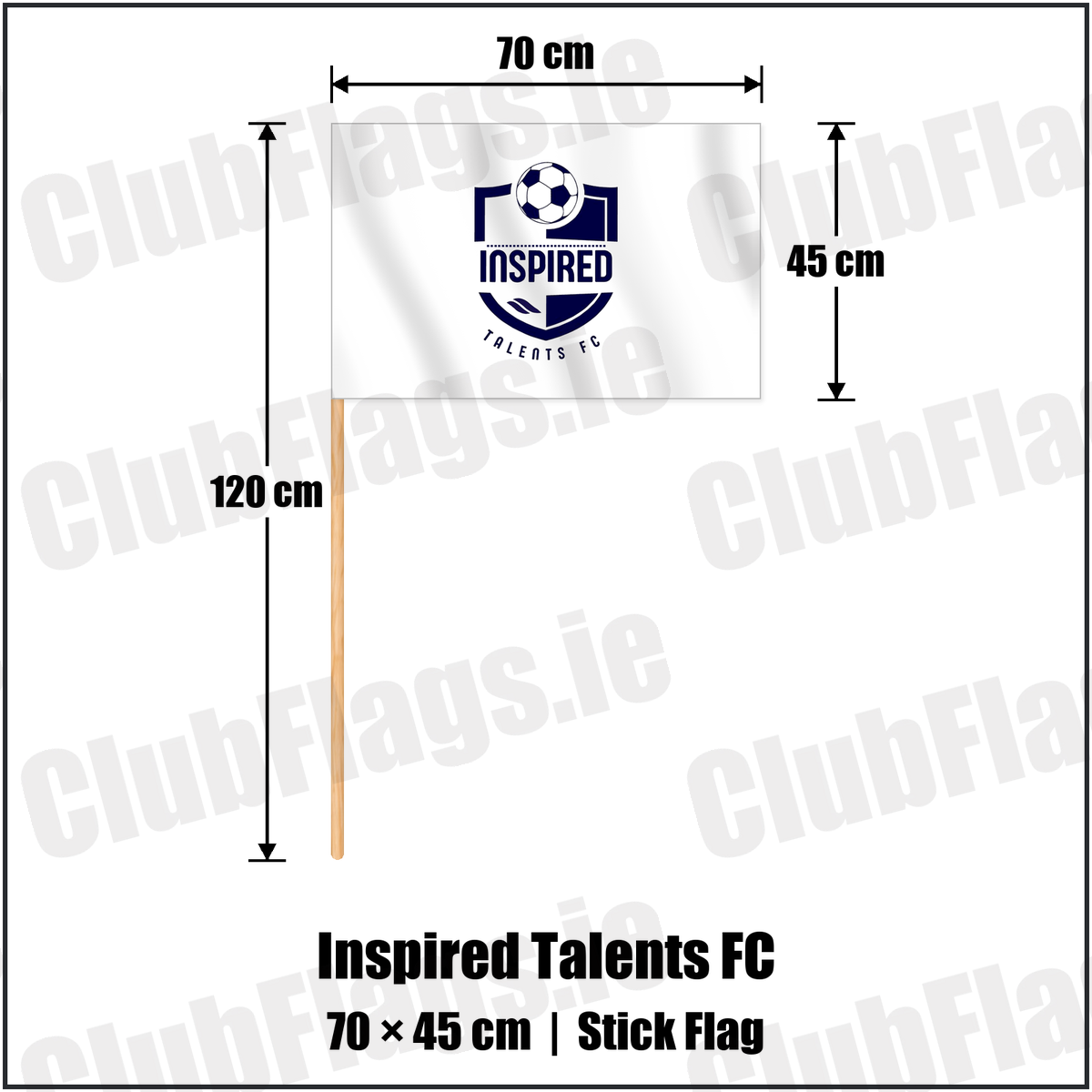 Inspired Talents FC 45cm x 70cm Stick Flag with the club crest and colours, Derry Football - ClubFlags.ie