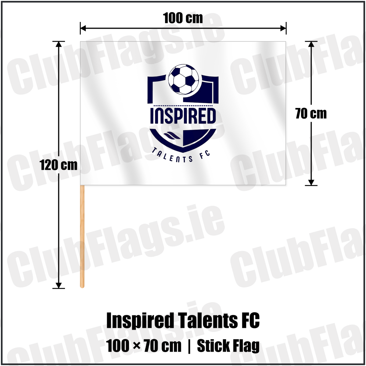Inspired Talents FC 70cm x 100cm Stick Flag with the club crest and colours, Derry Football - ClubFlags.ie