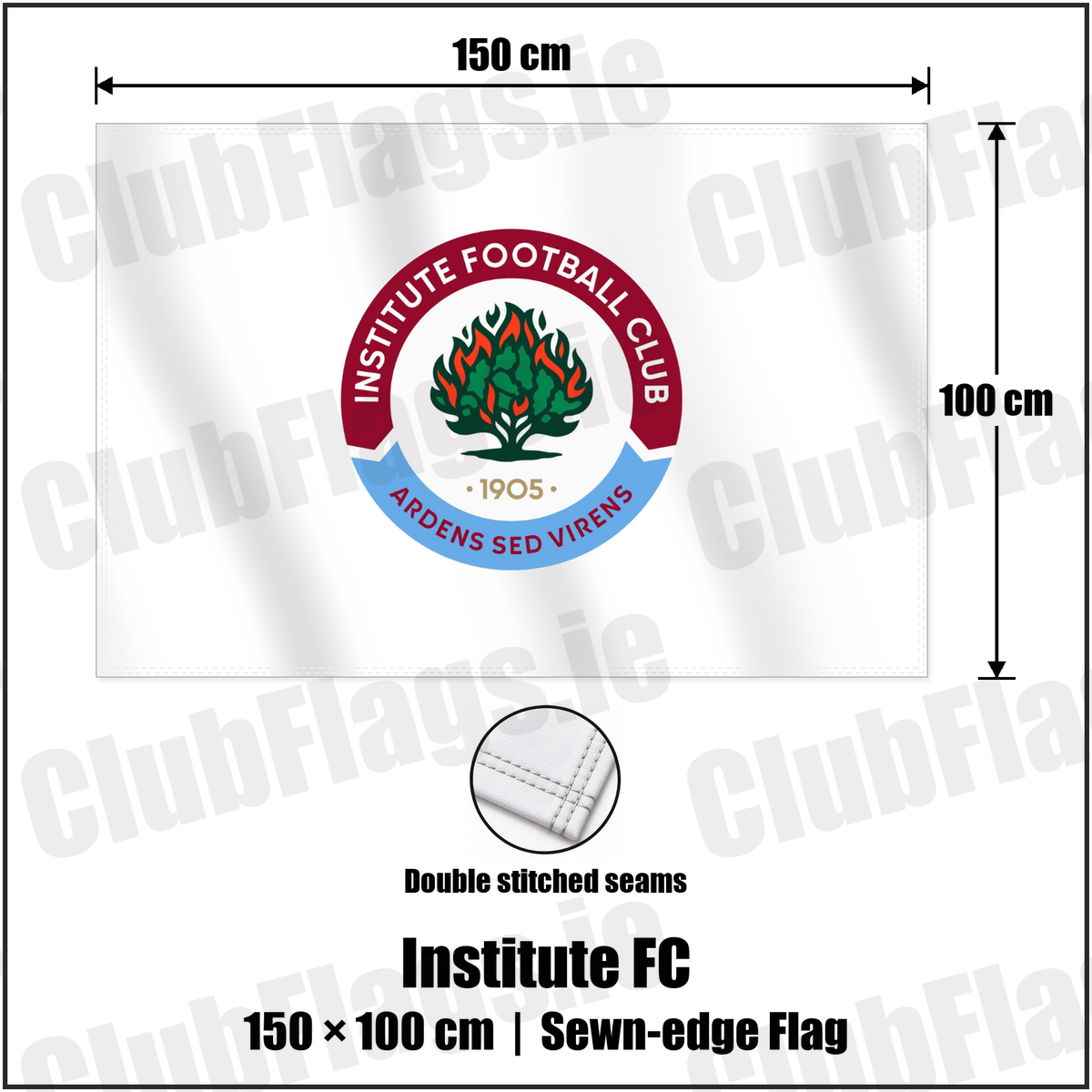Institute FC 100cm x 150cm Flag (sewn on the edges) with the club crest and colours, Derry Football - ClubFlags.ie
