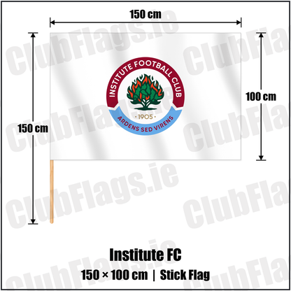 Institute FC 100cm x 150cm Stick Flag with the club crest and colours, Derry Football - ClubFlags.ie