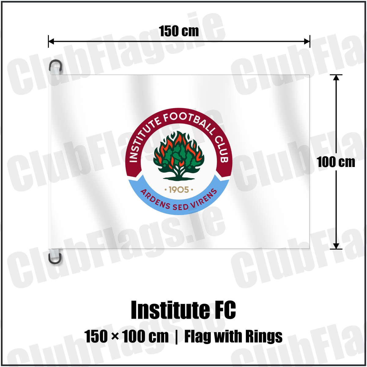 Institute FC 150cm x 100cm Flag Pole Flag with Rings with the club crest and colours, Derry Football - ClubFlags.ie
