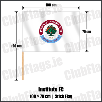 Institute FC 70cm x 100cm Stick Flag with the club crest and colours, Derry Football - ClubFlags.ie