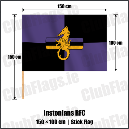 Instonians RFC 100cm x 150cm Stick Flag with the club crest and colours, Down Rugby - ClubFlags.ie