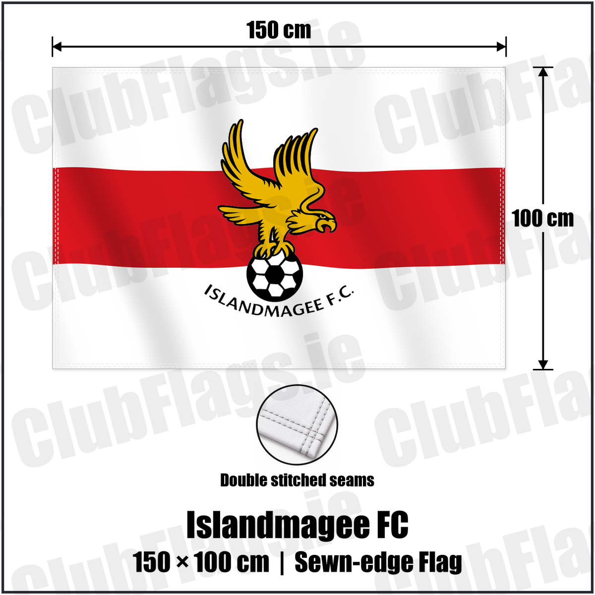 Islandmagee FC 100cm x 150cm Flag (sewn on the edges) with the club crest and colours, Antrim Football - ClubFlags.ie