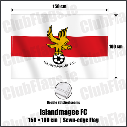 Islandmagee FC 100cm x 150cm Flag (sewn on the edges) with the club crest and colours, Antrim Football - ClubFlags.ie