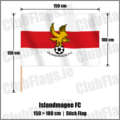 Islandmagee FC 100cm x 150cm Stick Flag with the club crest and colours, Antrim Football - ClubFlags.ie