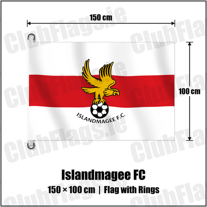 Islandmagee FC 150cm x 100cm Flag Pole Flag with Rings with the club crest and colours, Antrim Football - ClubFlags.ie