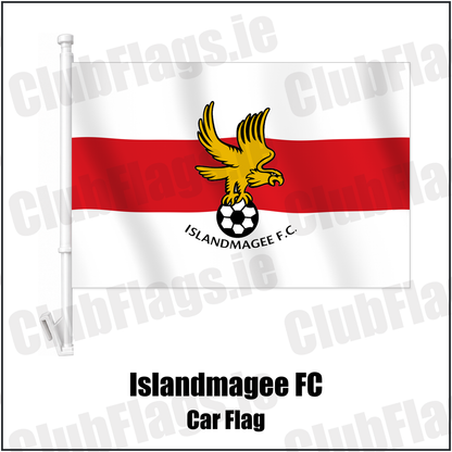 Islandmagee FC Car Flag with the club crest and colours, Antrim Football - ClubFlags.ie