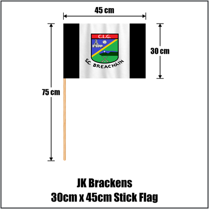 JK Brackens 30cm x 45cm Stick Flag, featuring the club crest and black and white colours; County Tipperary GAA. ClubFlags.ie.