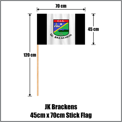 JK Brackens 45cm x 70cm Stick Flag, featuring the club crest and black and white colours; County Tipperary GAA. ClubFlags.ie.