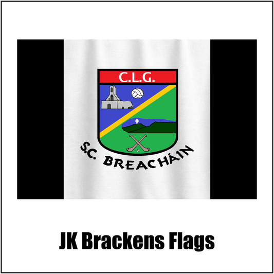 JK Brackens Flags, featuring the club crest and black and white colours; County Tipperary GAA. ClubFlags.ie.