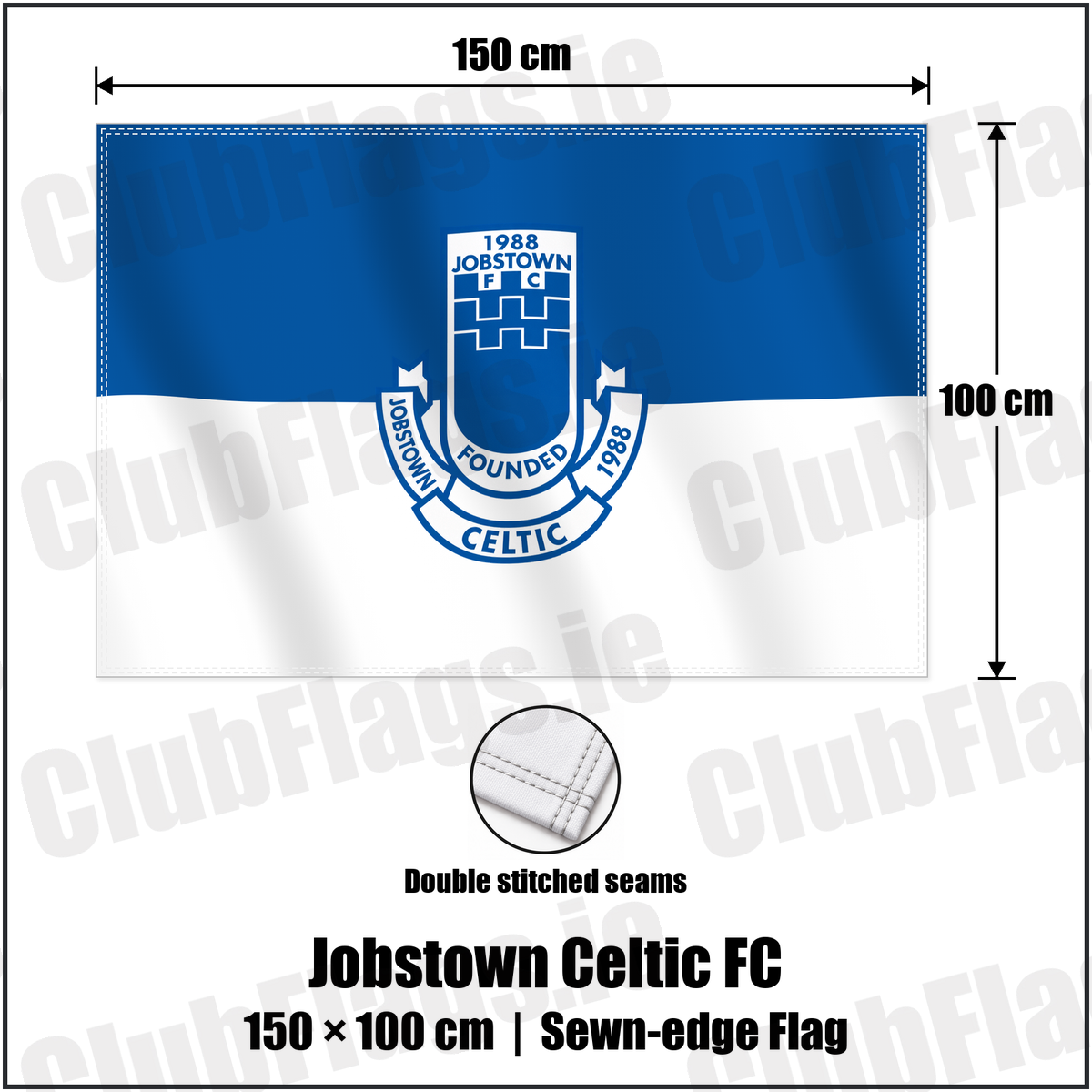 Jobstown Celtic FC 100cm x 150cm Flag (sewn on the edges) with the verified club crest and colours, Dublin Football - ClubFlags.ie