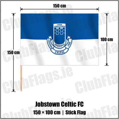 Jobstown Celtic FC 100cm x 150cm Stick Flag with the verified club crest and colours, Dublin Football - ClubFlags.ie