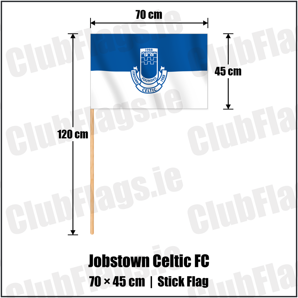 Jobstown Celtic FC 45cm x 70cm Stick Flag with the verified club crest and colours, Dublin Football - ClubFlags.ie