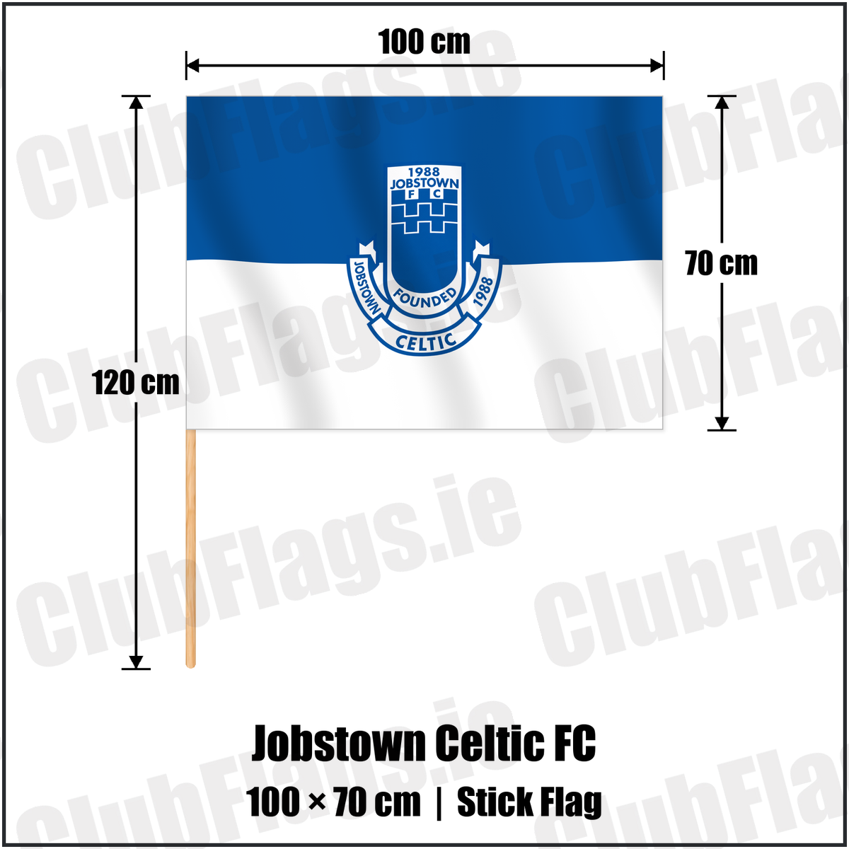 Jobstown Celtic FC 70cm x 100cm Stick Flag with the verified club crest and colours, Dublin Football - ClubFlags.ie