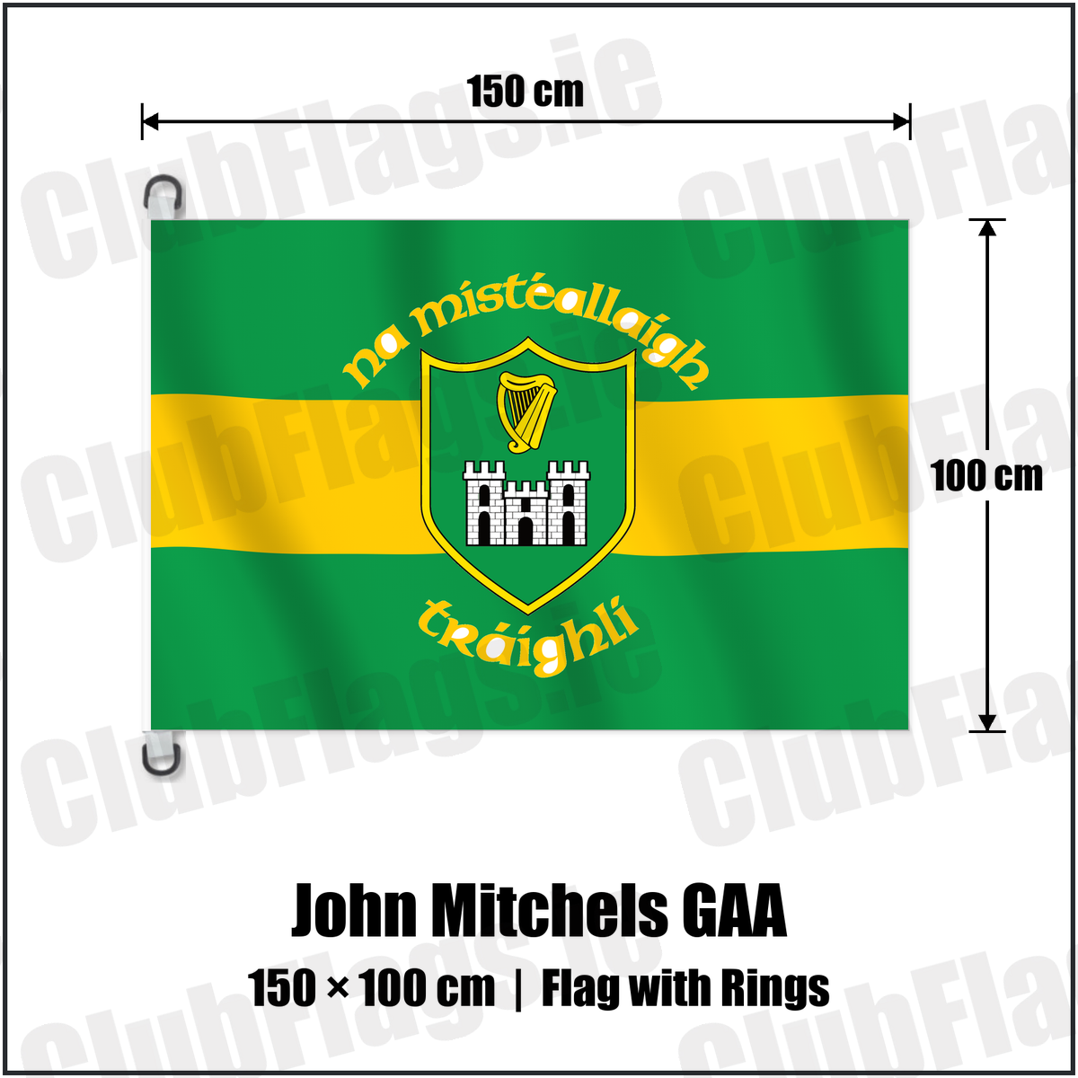 John Mitchels GAA 150cm x 100cm Flag Pole Flag with Rings with the verified club crest and colours, Kerry GAA - ClubFlags.ie
