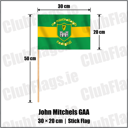 John Mitchels GAA 20cm x 30cm Stick Flag with the verified club crest and colours, Kerry GAA - ClubFlags.ie