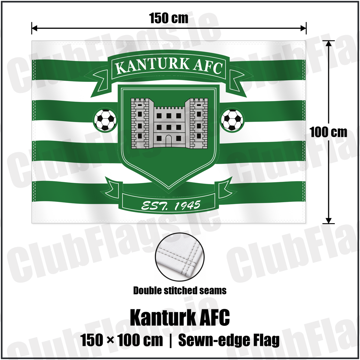 Kanturk AFC 100cm x 150cm Flag (sewn on the edges) with the club crest and colours, Cork Football - ClubFlags.ie
