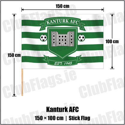 Kanturk AFC 100cm x 150cm Stick Flag with the club crest and colours, Cork Football - ClubFlags.ie