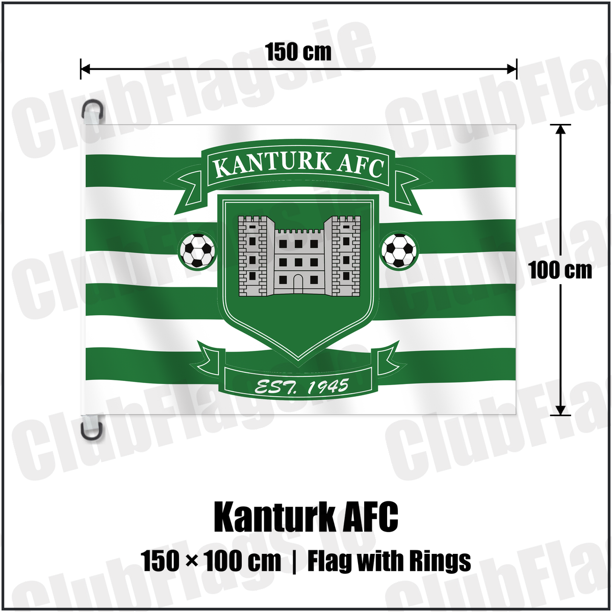 Kanturk AFC 150cm x 100cm Flag Pole Flag with Rings with the club crest and colours, Cork Football - ClubFlags.ie