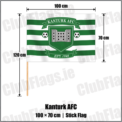 Kanturk AFC 70cm x 100cm Stick Flag with the club crest and colours, Cork Football - ClubFlags.ie