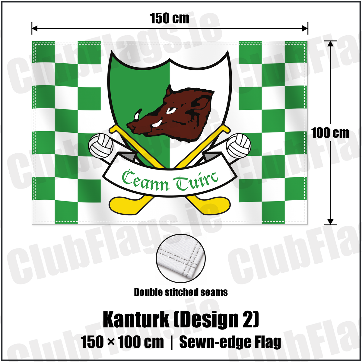 Kanturk (Design 2) 100cm x 150cm Flag (sewn on the edges) with the verified club crest and colours, Cork GAA - ClubFlags.ie