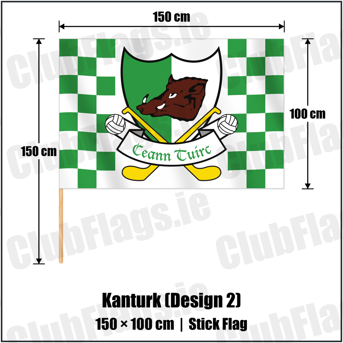 Kanturk (Design 2) 100cm x 150cm Stick Flag with the verified club crest and colours, Cork GAA - ClubFlags.ie