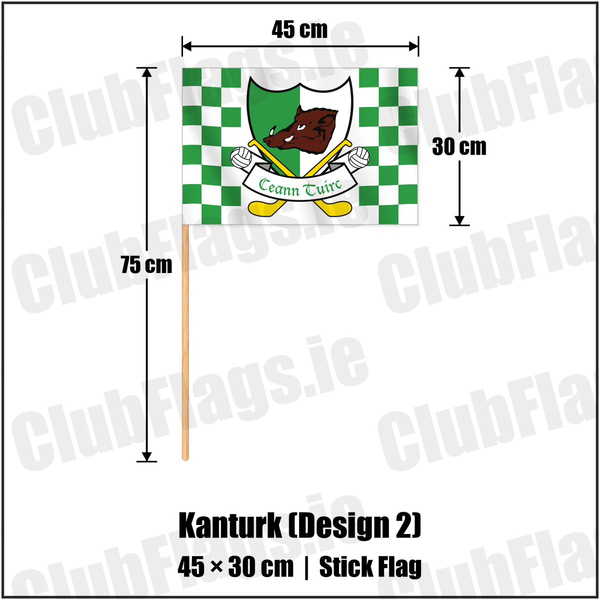 Kanturk (Design 2) 30cm x 45cm Stick Flag with the verified club crest and colours, Cork GAA - ClubFlags.ie