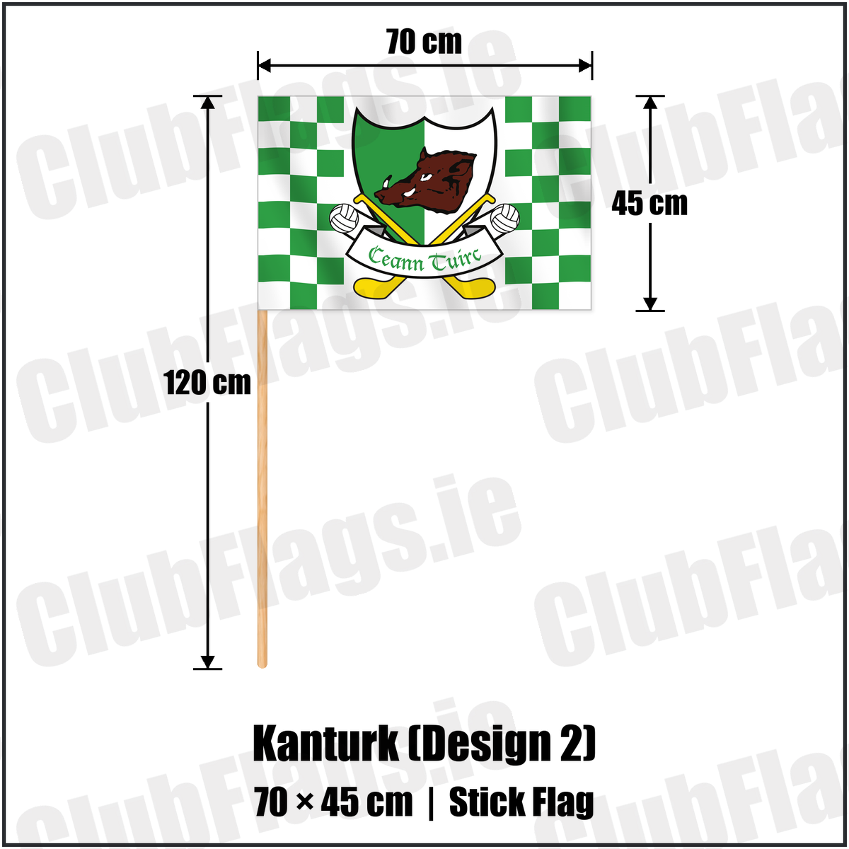 Kanturk (Design 2) 45cm x 70cm Stick Flag with the verified club crest and colours, Cork GAA - ClubFlags.ie