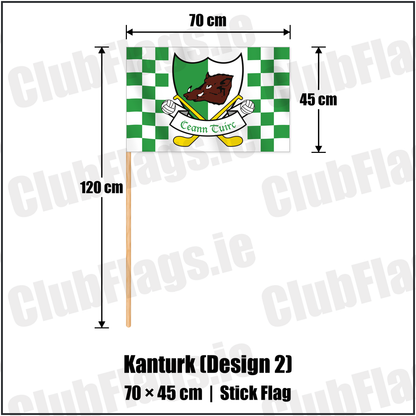 Kanturk (Design 2) 45cm x 70cm Stick Flag with the verified club crest and colours, Cork GAA - ClubFlags.ie