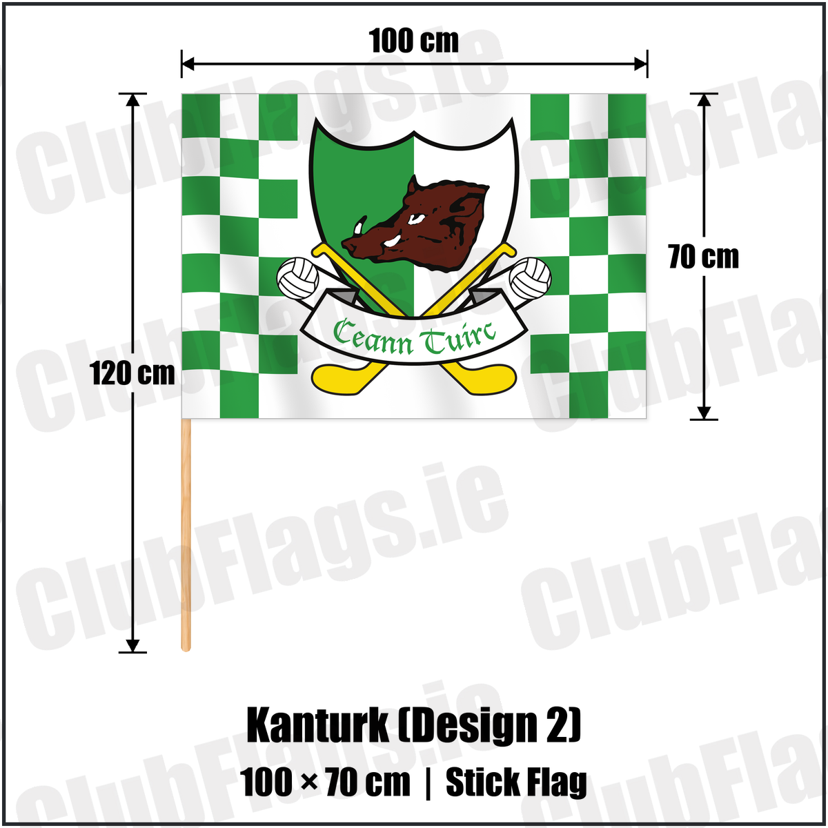 Kanturk (Design 2) 70cm x 100cm Stick Flag with the verified club crest and colours, Cork GAA - ClubFlags.ie