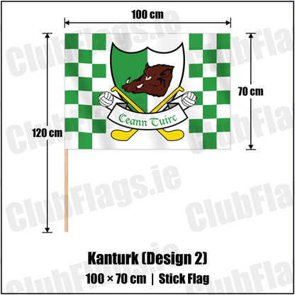 Kanturk (Design 2) 70cm x 100cm Stick Flag with the verified club crest and colours, Cork GAA - ClubFlags.ie