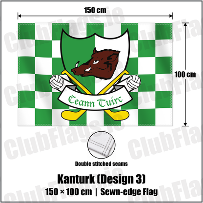 Kanturk (Design 3) 100cm x 150cm Flag (sewn on the edges) with the verified club crest and colours, Cork GAA - ClubFlags.ie