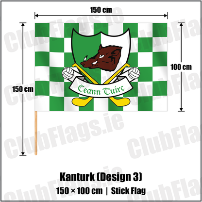 Kanturk (Design 3) 100cm x 150cm Stick Flag with the verified club crest and colours, Cork GAA - ClubFlags.ie