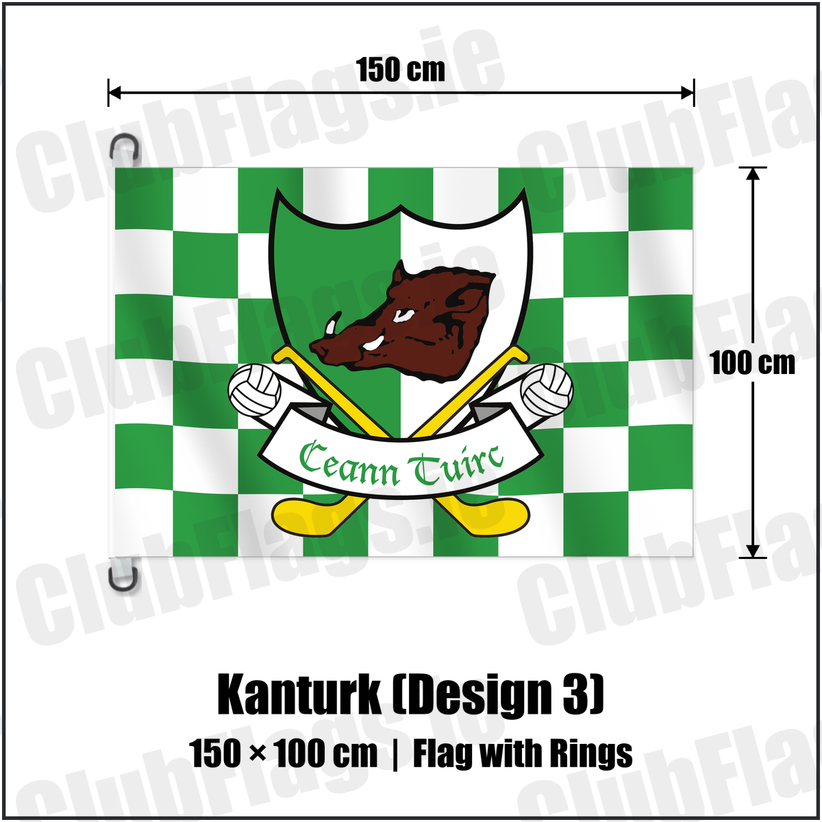 Kanturk (Design 3) 150cm x 100cm Flag Pole Flag with Rings with the verified club crest and colours, Cork GAA - ClubFlags.ie