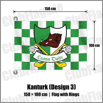 Kanturk (Design 3) 150cm x 100cm Flag Pole Flag with Rings with the verified club crest and colours, Cork GAA - ClubFlags.ie