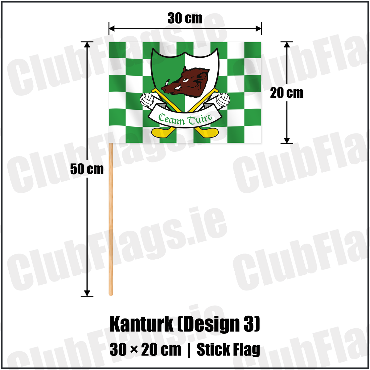 Kanturk (Design 3) 20cm x 30cm Stick Flag with the verified club crest and colours, Cork GAA - ClubFlags.ie