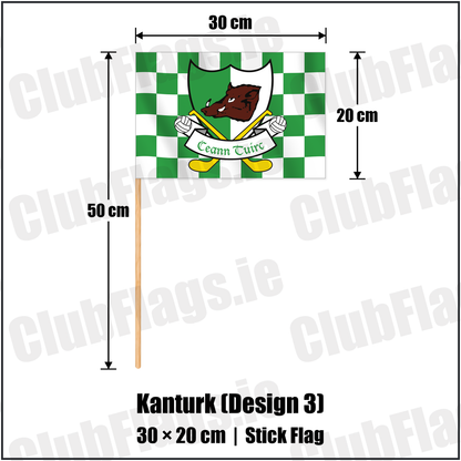 Kanturk (Design 3) 20cm x 30cm Stick Flag with the verified club crest and colours, Cork GAA - ClubFlags.ie