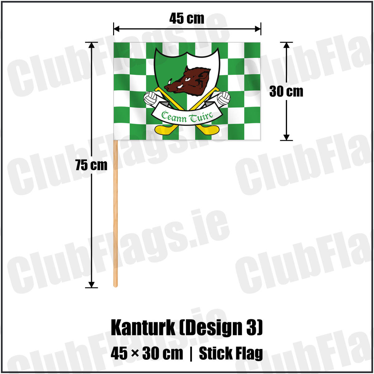 Kanturk (Design 3) 30cm x 45cm Stick Flag with the verified club crest and colours, Cork GAA - ClubFlags.ie